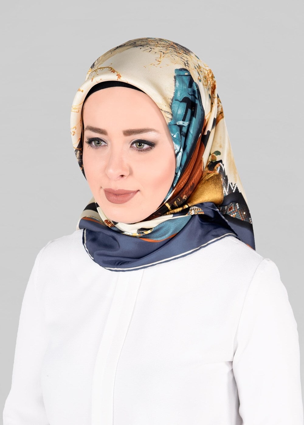 Vêtements hijab BLEU MARINE ALVINA ÉCHARPE EN SOIE 13286-1 