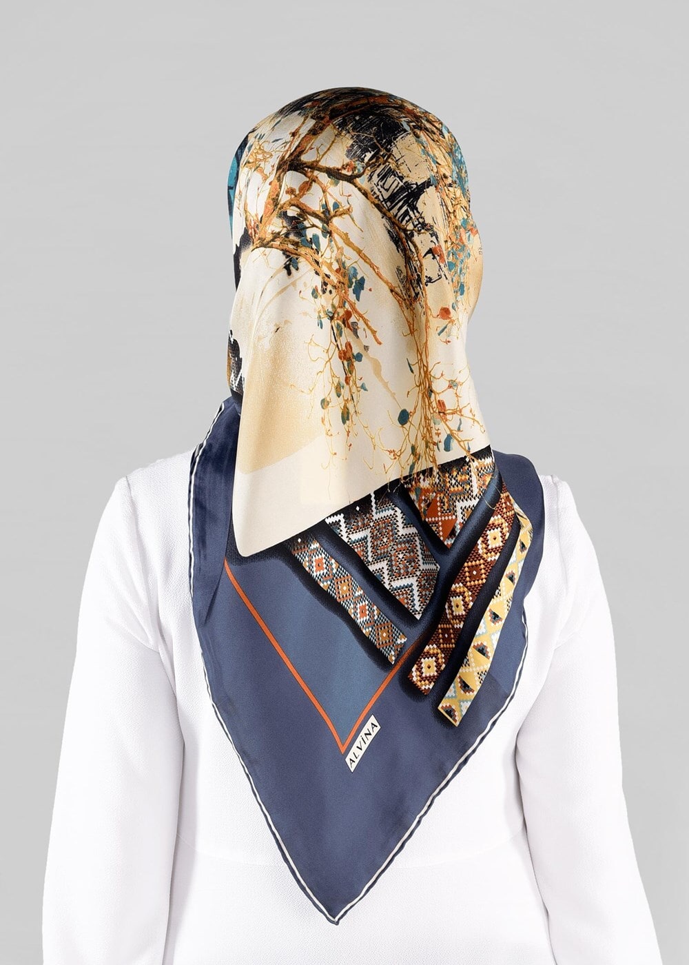 Vêtements hijab BLEU MARINE ALVINA ÉCHARPE EN SOIE 13286-1 