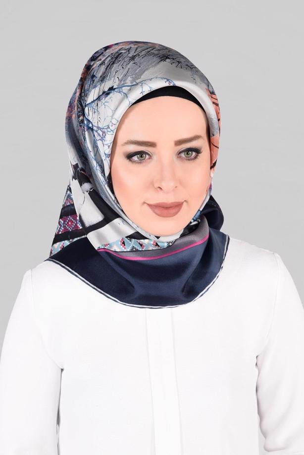 Hijab clothing NAVY BLUE ALVINA SILK SCARF 13286-1  - TRENDTESETTÜR