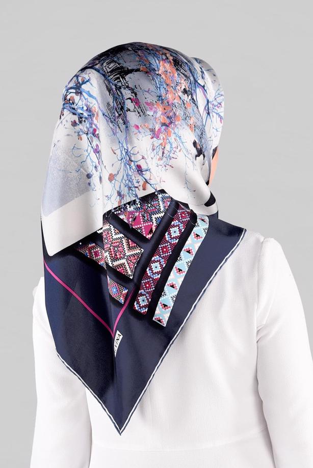 Vêtements hijab BLEU MARINE ALVINA ÉCHARPE EN SOIE 13286-1  - TRENDTESETTÜR