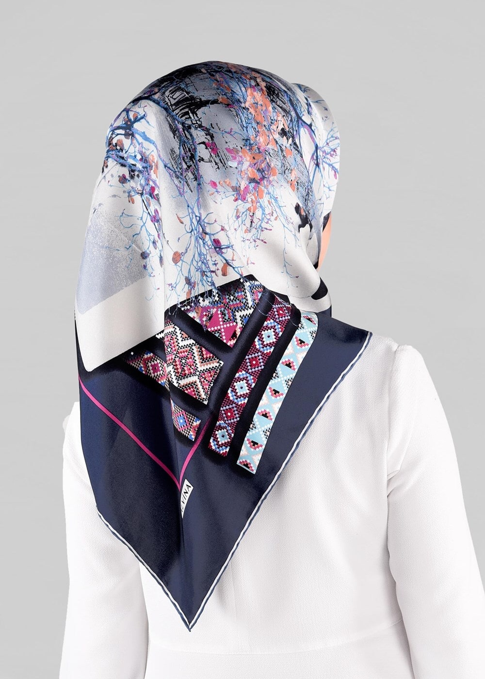 Vêtements hijab BLEU MARINE ALVINA ÉCHARPE EN SOIE 13286-1 