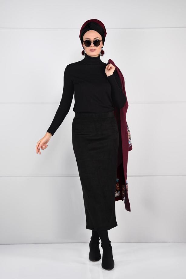 Tesettür giyim  DAR KESİM SÜET ETEK 85941 - TRENDTESETTÜR