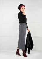 Tesettür giyim GRİ DAR KESİM SÜET ETEK 85941