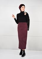 Tesettür giyim BORDO DAR KESİM SÜET ETEK 85941