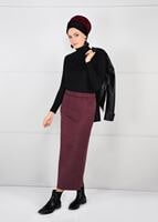 Tesettür giyim BORDO DAR KESİM SÜET ETEK 85941