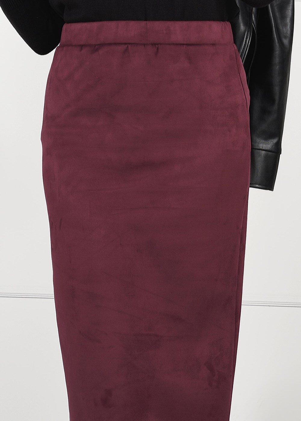 Tesettür giyim BORDO DAR KESİM SÜET ETEK 85941