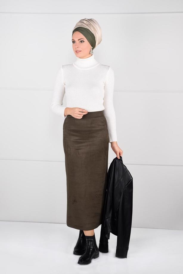 Tesettür giyim  DAR KESİM SÜET ETEK 85941 - TRENDTESETTÜR