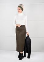 Tesettür giyim HAKİ DAR KESİM SÜET ETEK 85941