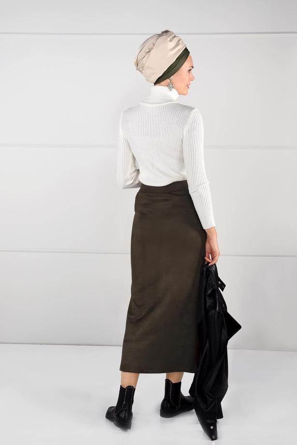 Tesettür giyim  DAR KESİM SÜET ETEK 85941 - TRENDTESETTÜR