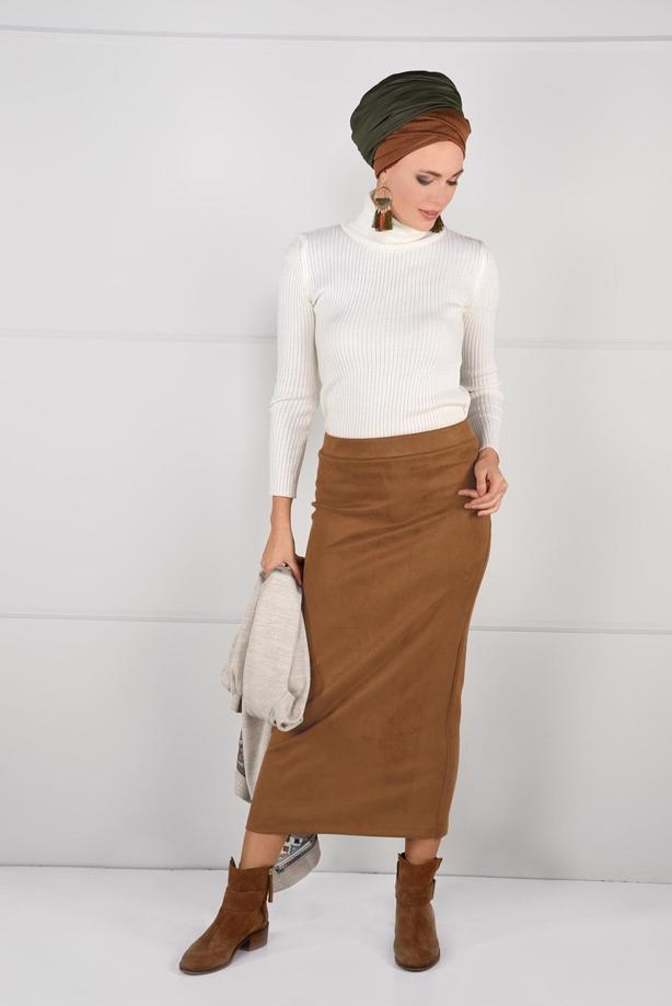 Tesettür giyim  DAR KESİM SÜET ETEK 85941 - TRENDTESETTÜR
