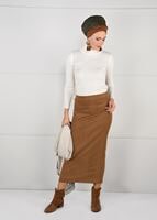 Tesettür giyim KAHVE DAR KESİM SÜET ETEK 85941