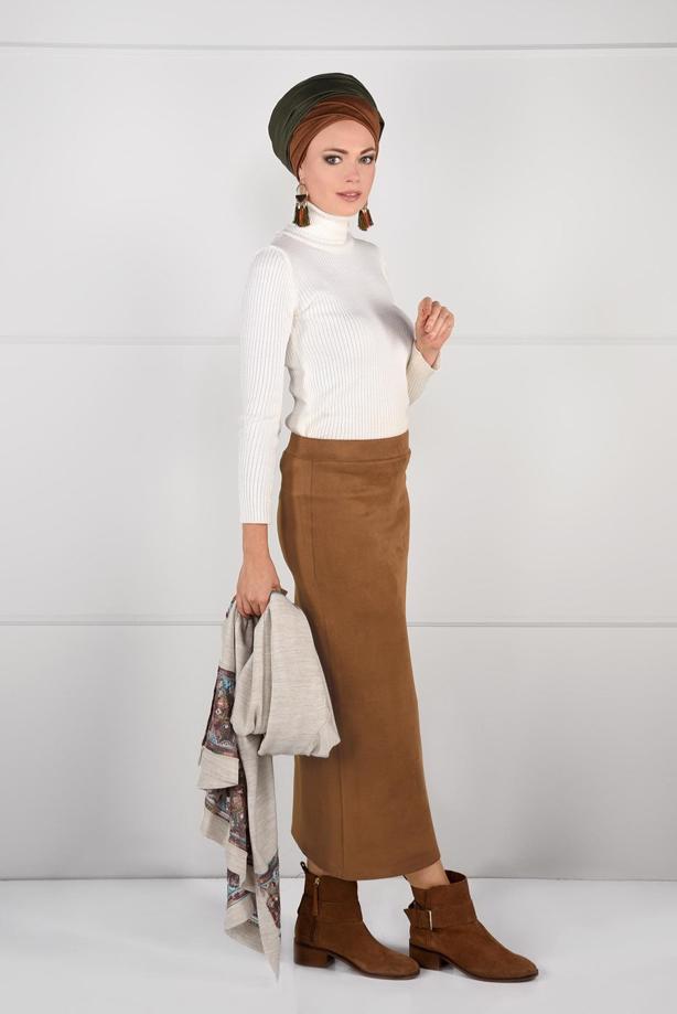 Tesettür giyim  DAR KESİM SÜET ETEK 85941 - TRENDTESETTÜR
