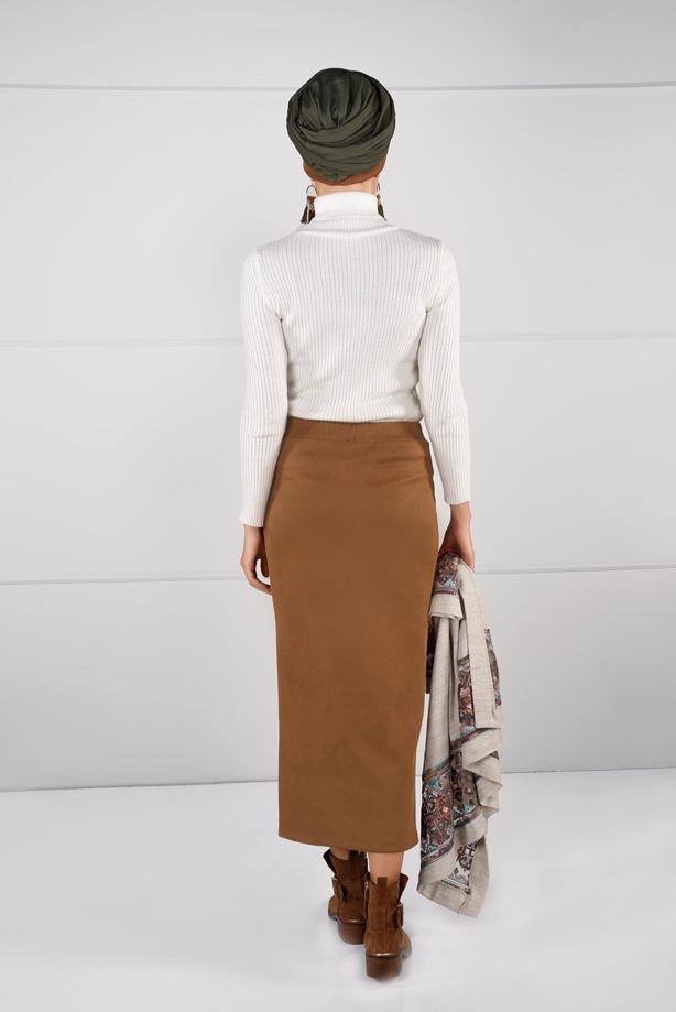 Tesettür giyim  DAR KESİM SÜET ETEK 85941 - TRENDTESETTÜR