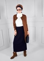 Tesettür giyim LACİVERT YÜKSEK BEL TRİKO ETEK 6093