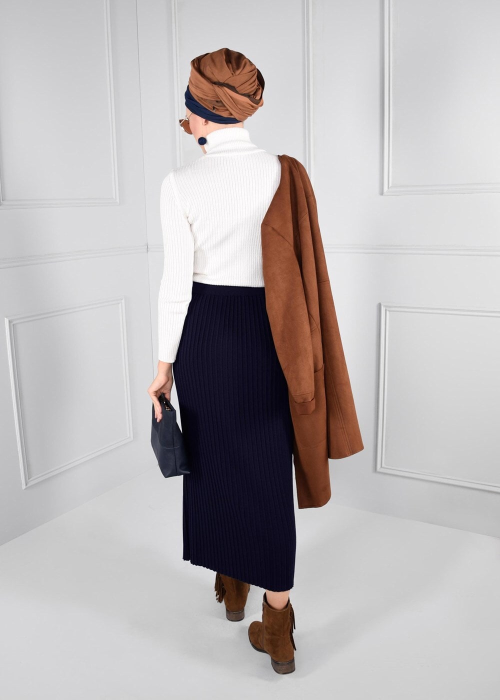 Tesettür giyim LACİVERT YÜKSEK BEL TRİKO ETEK 6093