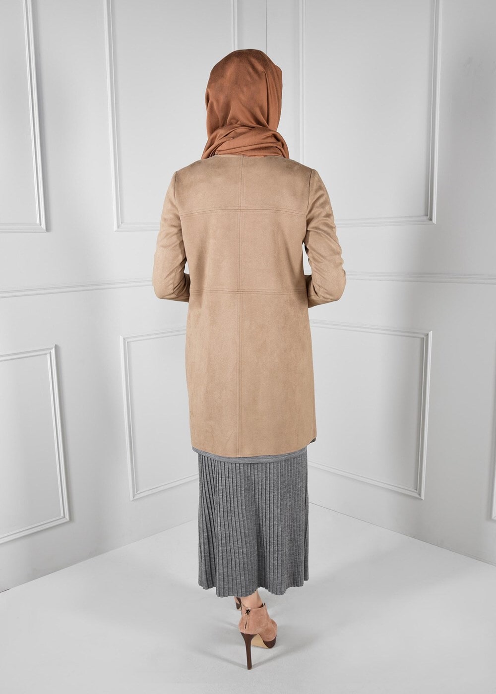 Tesettür giyim GRİ FİTİLLİ TRİKO ETEK 6094