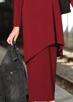 Tesettür giyim KIRMIZI BELİ LASTİKLİ TRİKO ETEK 6095