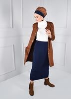 Tesettür giyim LACİVERT BELİ LASTİKLİ TRİKO ETEK 6095