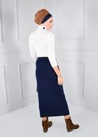 Tesettür giyim LACİVERT BELİ LASTİKLİ TRİKO ETEK 6095