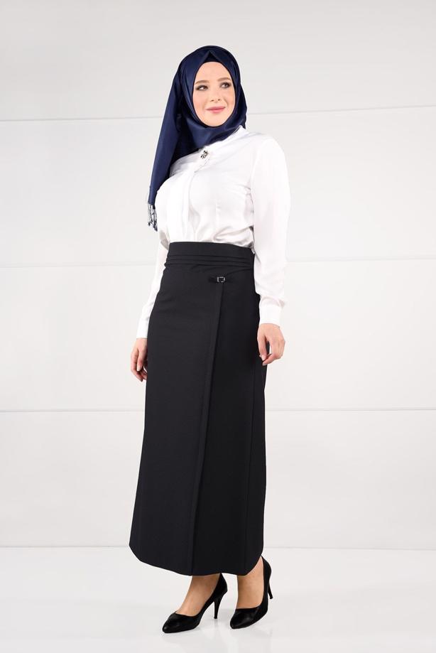 Tesettür giyim SİYAH YÜKSEK BEL ANVELOP ETEK 6898 - TRENDTESETTÜR