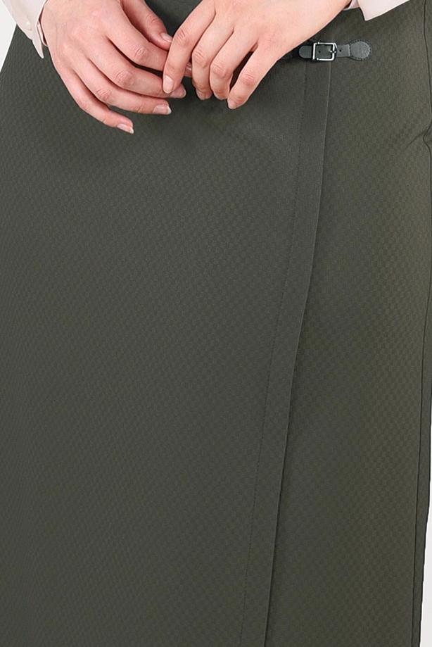 Tesettür giyim HAKİ YÜKSEK BEL ANVELOP ETEK 6898 - TRENDTESETTÜR