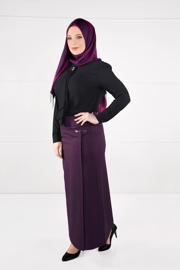 Tesettür giyim MÜRDÜM YÜKSEK BEL ANVELOP ETEK 6898 - TRENDTESETTÜR