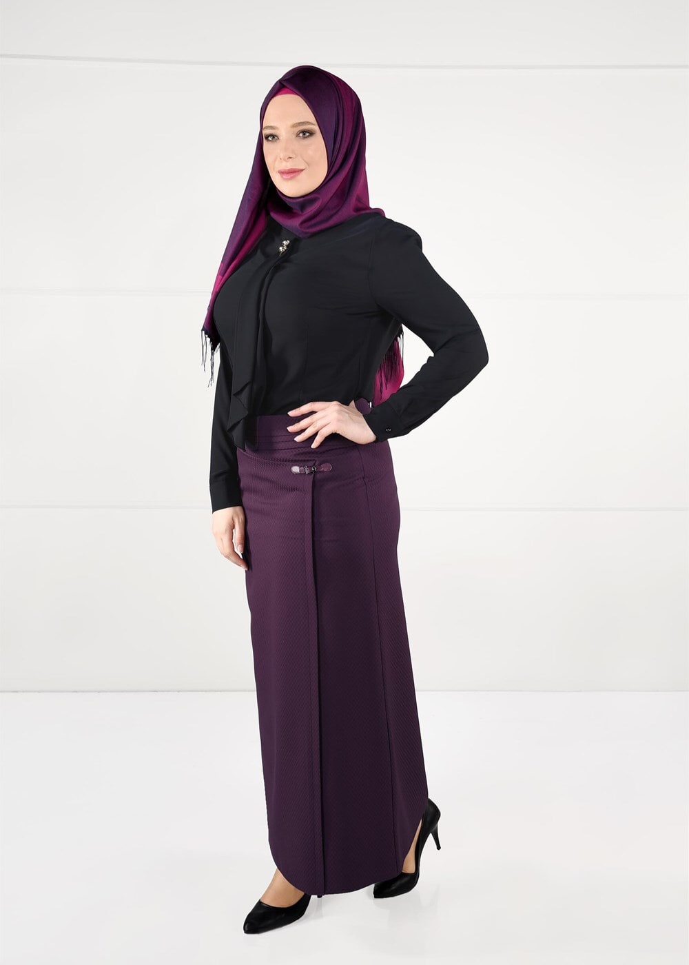 Tesettür giyim MÜRDÜM YÜKSEK BEL ANVELOP ETEK 6898
