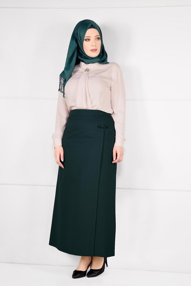 Tesettür giyim YEŞİL YÜKSEK BEL ANVELOP ETEK 6898 - TRENDTESETTÜR