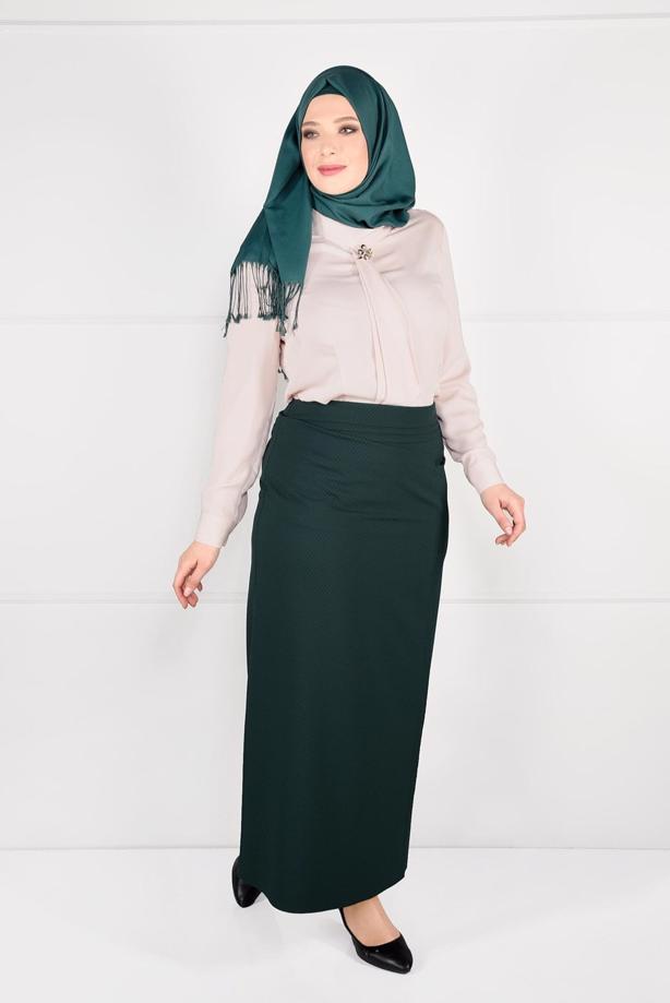 Tesettür giyim YEŞİL YÜKSEK BEL ANVELOP ETEK 6898 - TRENDTESETTÜR