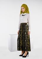 Tesettür giyim TURUNCU DESENLİ ETEK 6932