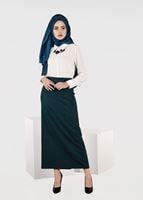 Tesettür giyim YEŞİL CEP DETAYLI YÜKSEK BEL ETEK 6935