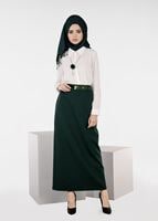 Tesettür giyim YEŞİL KEMER DETAYLI ETEK  6942