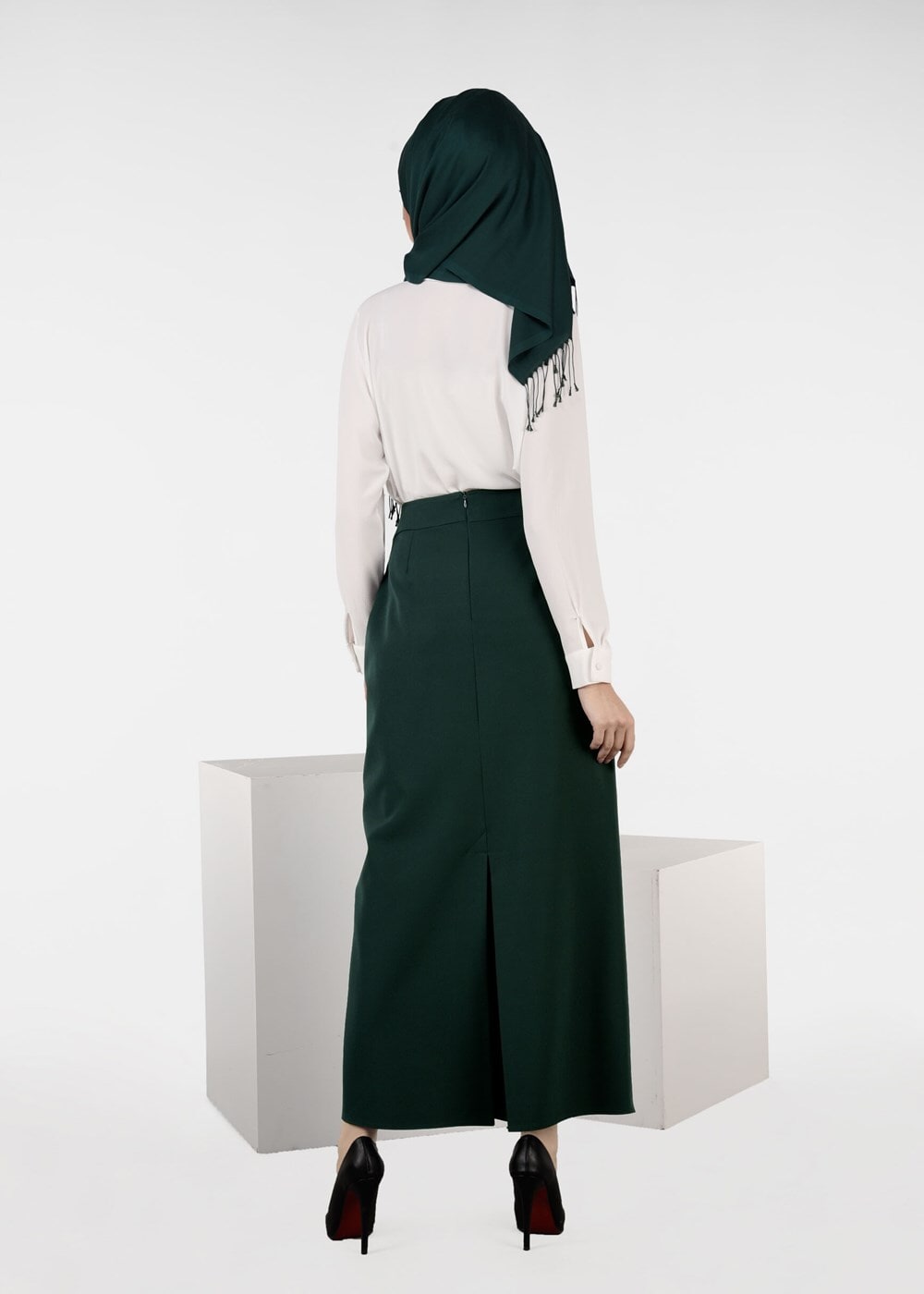Tesettür giyim YEŞİL KEMER DETAYLI ETEK  6942