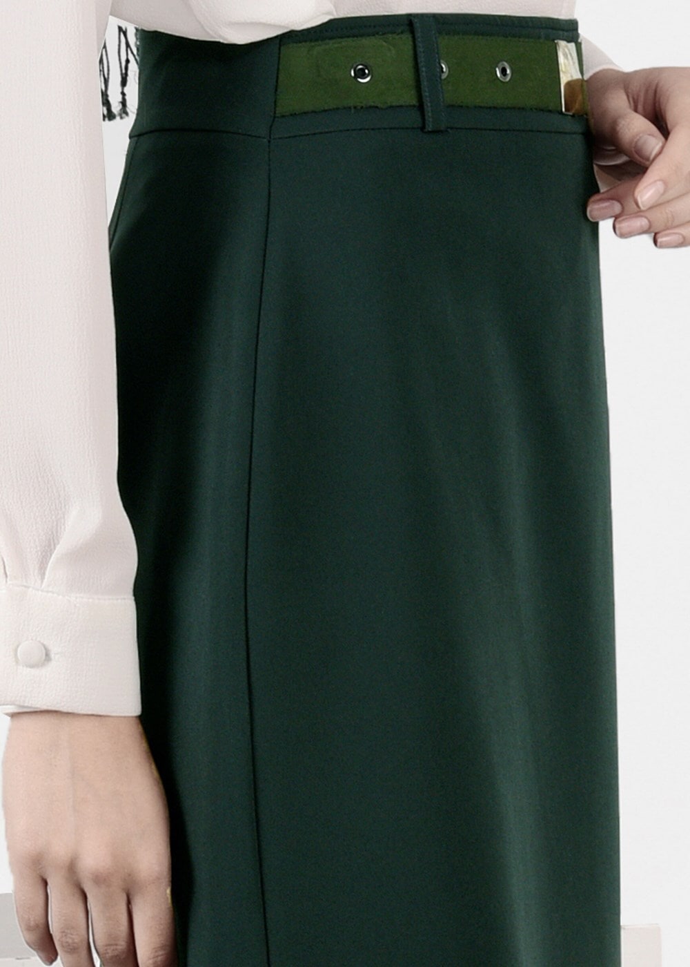 Tesettür giyim YEŞİL KEMER DETAYLI ETEK  6942