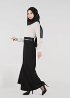 Tesettür giyim SİYAH KUŞ GÖZÜ DETAYLI ETEK 6943