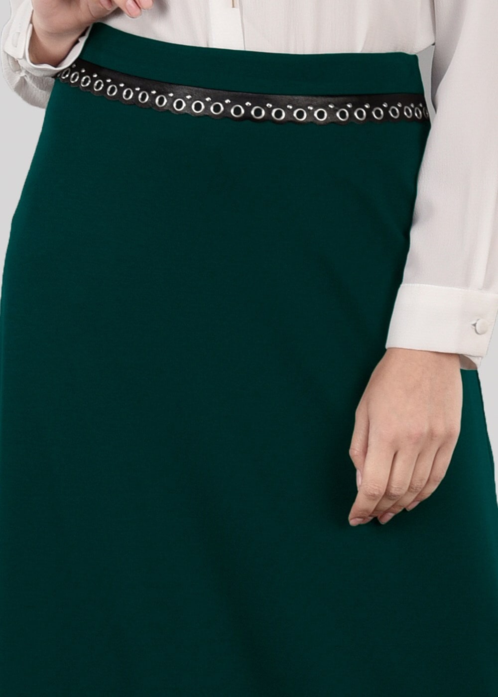 Tesettür giyim YEŞİL KUŞ GÖZÜ DETAYLI ETEK 6943
