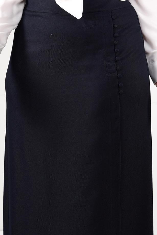 Tesettür giyim LACİVERT DÜĞME DETAYLI GİZLİ YIRTMAÇLI ETEK 6946  - TRENDTESETTÜR