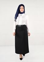 Hijab clothing BLACK BELTED HIGH-WAIST SKIRT 6947 