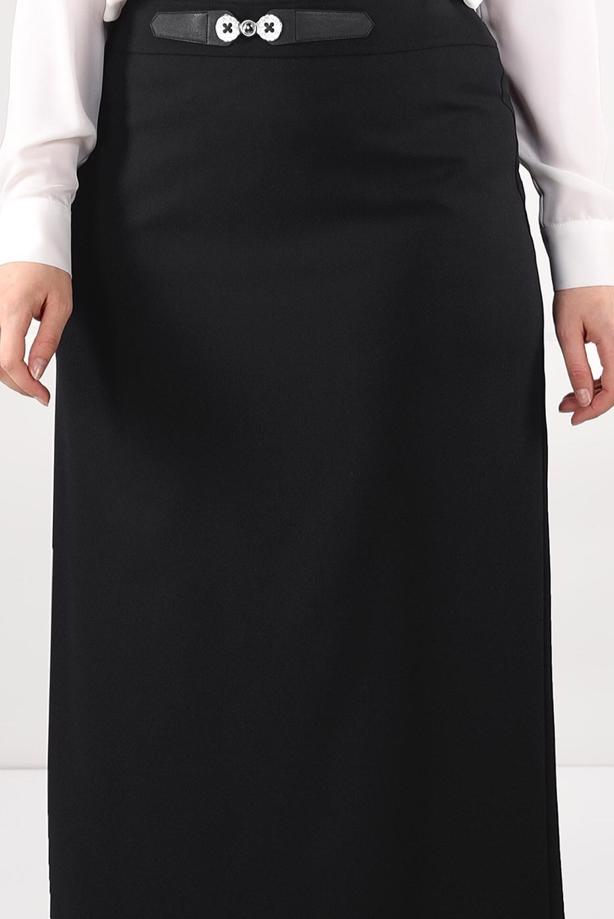 Tesettür giyim SİYAH KEMER DETAYLI YÜKSEK BEL ETEK 6947  - TRENDTESETTÜR