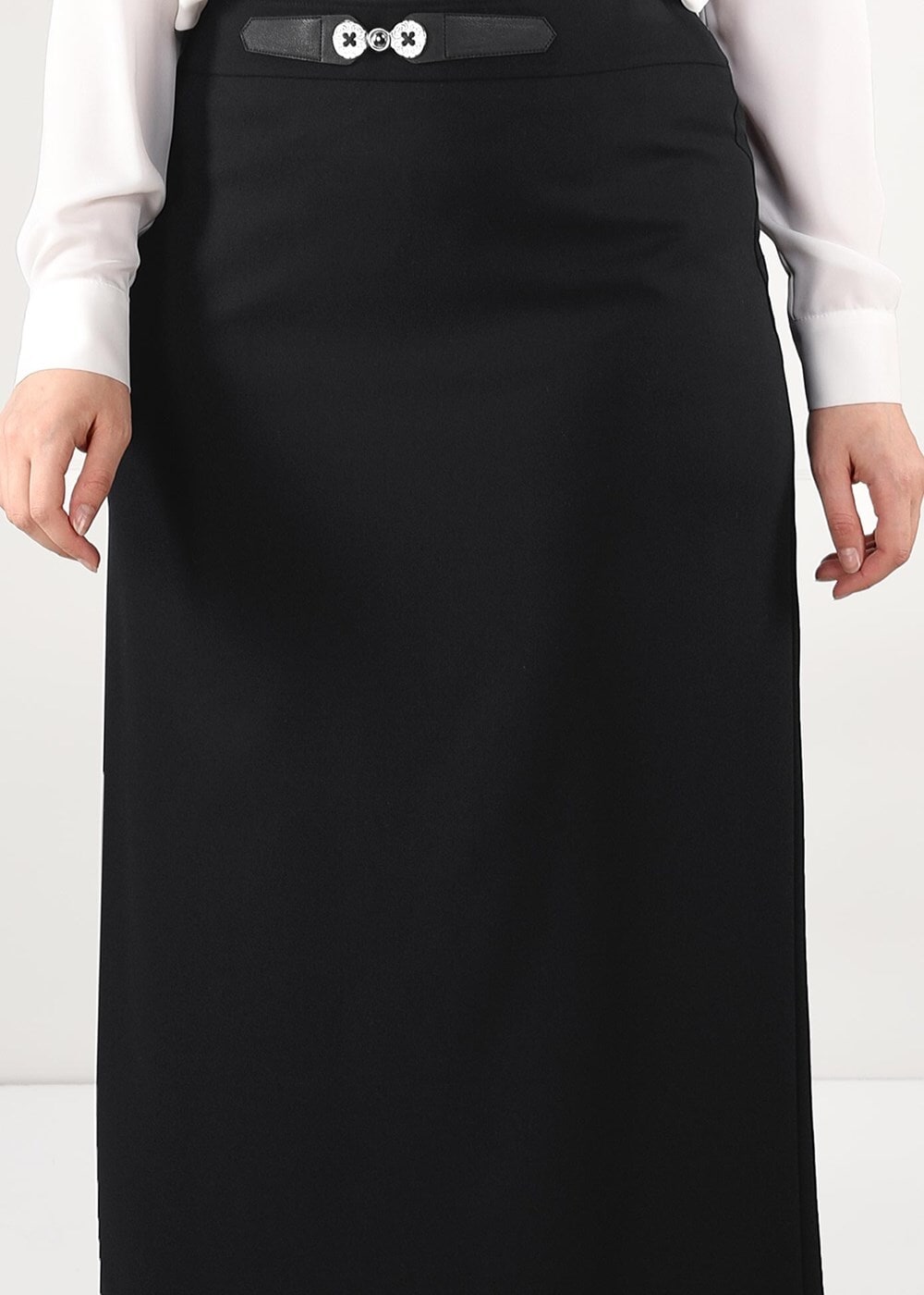 Hijab clothing BLACK BELTED HIGH-WAIST SKIRT 6947 