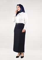Hijab clothing NAVY BLUE BELTED HIGH-WAIST SKIRT 6947 