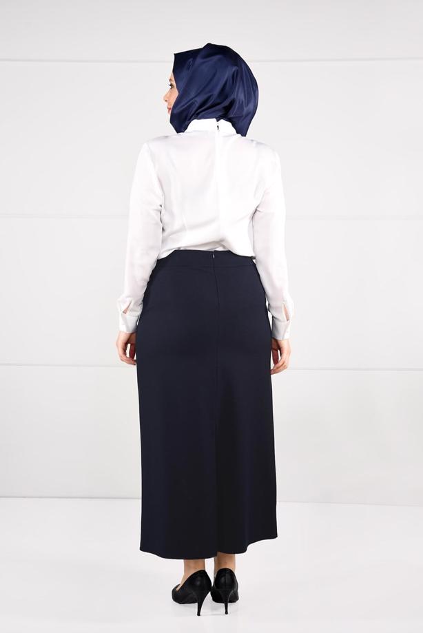 Tesettür giyim LACİVERT KEMER DETAYLI YÜKSEK BEL ETEK 6947  - TRENDTESETTÜR