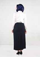 Hijab clothing NAVY BLUE BELTED HIGH-WAIST SKIRT 6947 