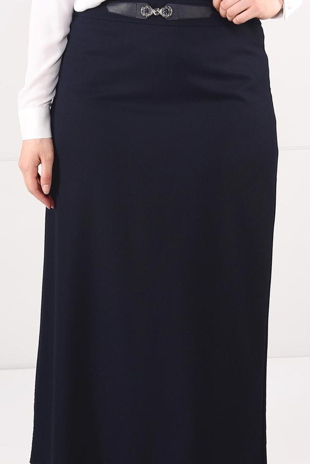 Tesettür giyim LACİVERT KEMER DETAYLI YÜKSEK BEL ETEK 6947  - TRENDTESETTÜR