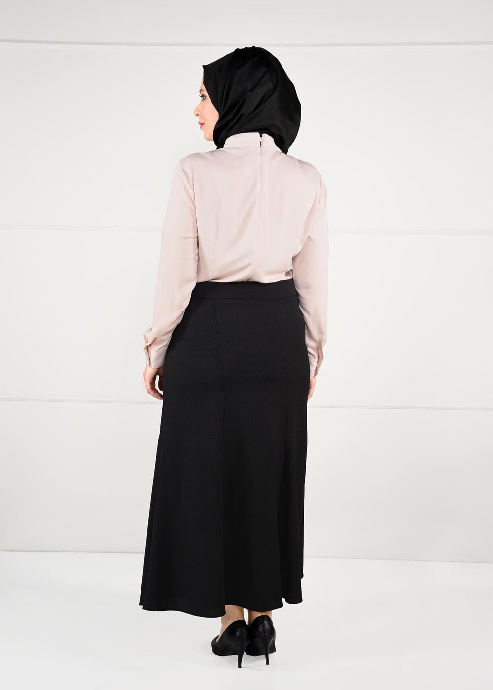 Hijab clothing BLACK EYELET DETAILED HIGH-WAIST SKIRT  6949 