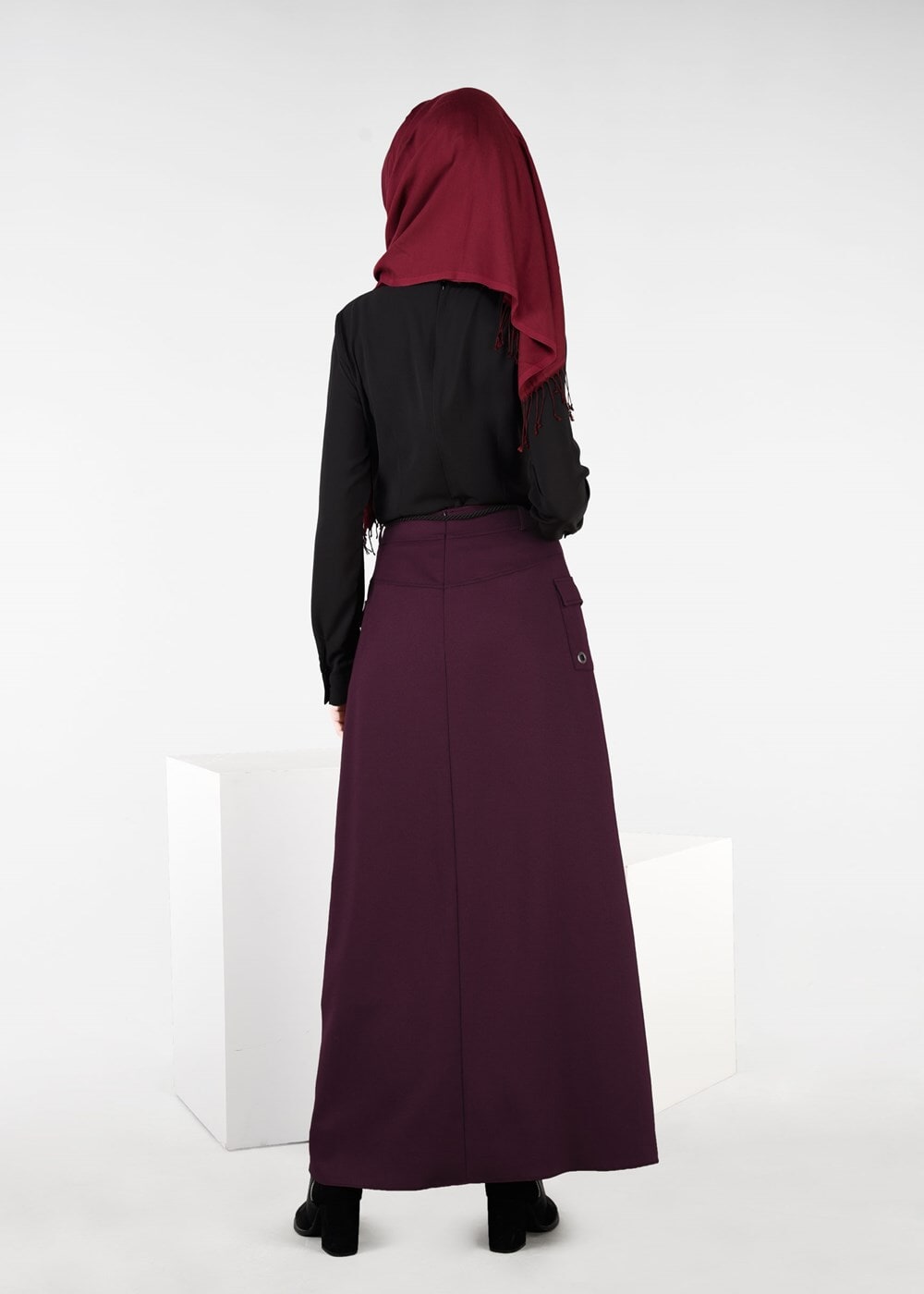 Tesettür giyim BORDO CEP DETAYLI ETEK 6951 