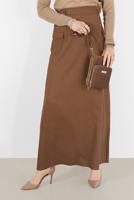 Tesettür giyim KAHVE CEP DETAYLI ETEK 6951 