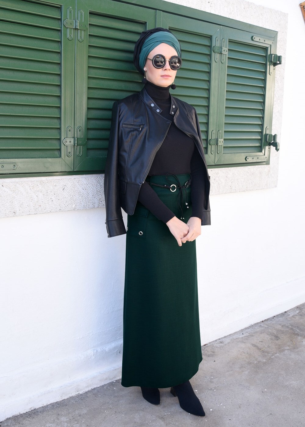 Tesettür giyim YEŞİL CEP DETAYLI ETEK 6951 