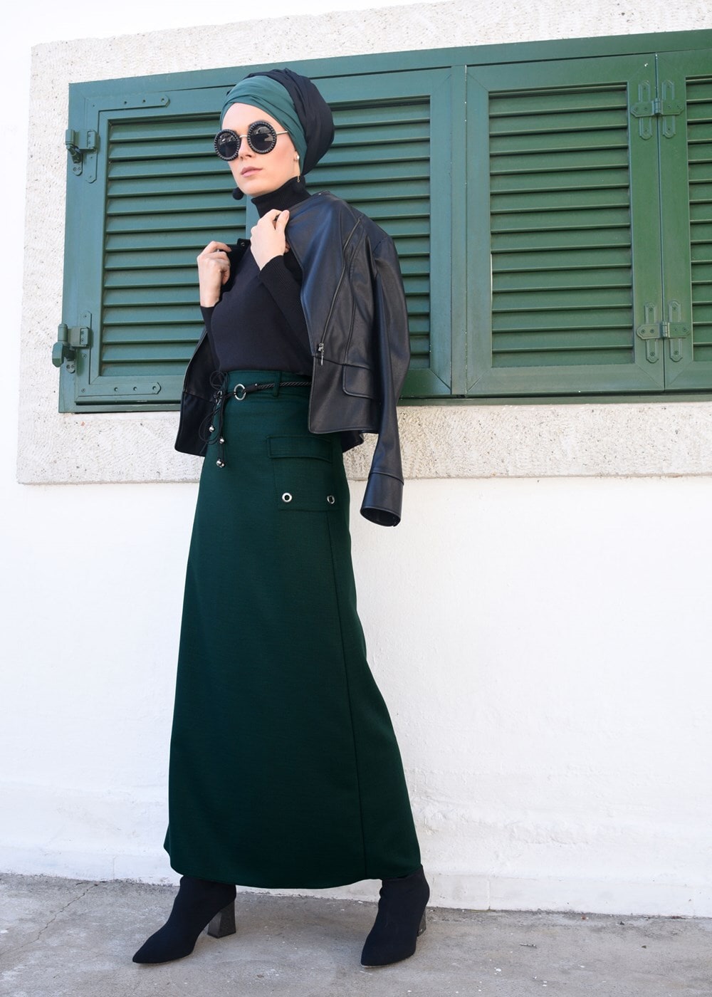 Tesettür giyim YEŞİL CEP DETAYLI ETEK 6951 