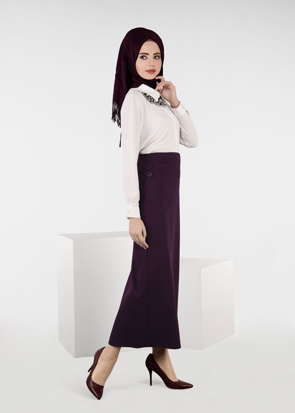 Tesettür giyim MÜRDÜM FERMUARLI ETEK 6953 